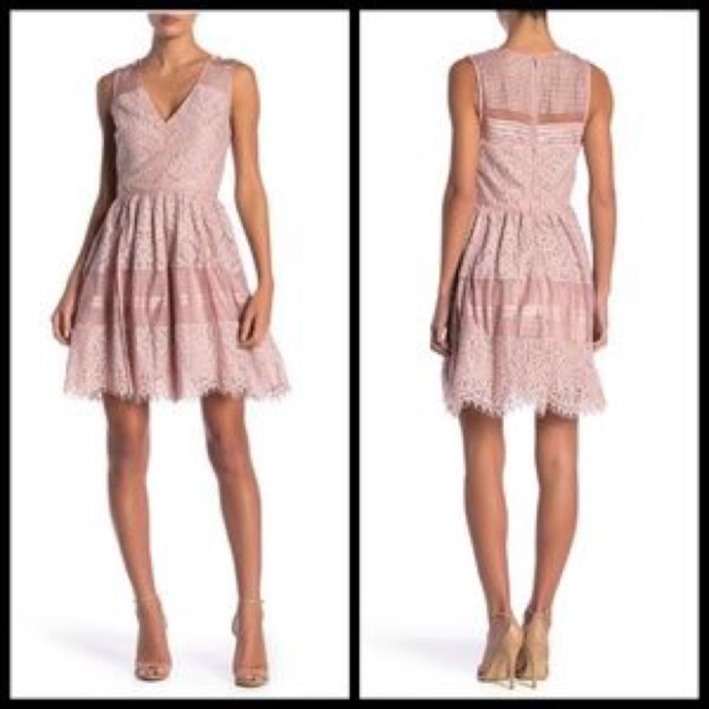 Adeline Rae Pink Crochet Lace Short Dress